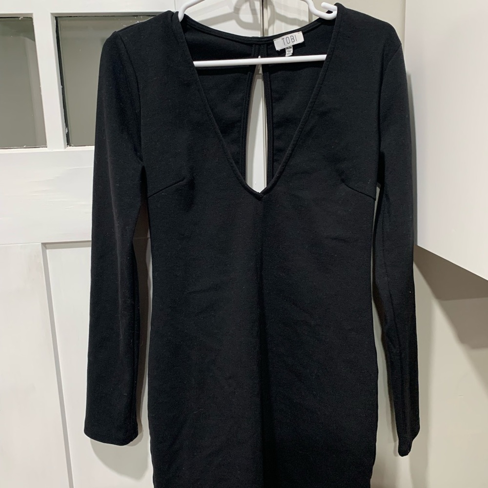 Tobi little black dress/bodycon with split back opening - size medium